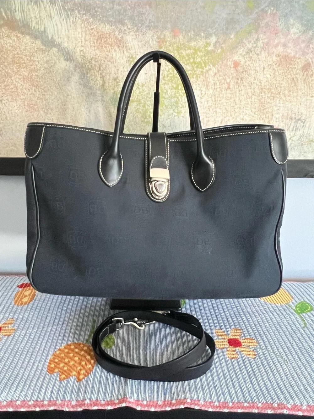Dooney & Bourke Black Tote Bag with Top Handles and Removable Strap